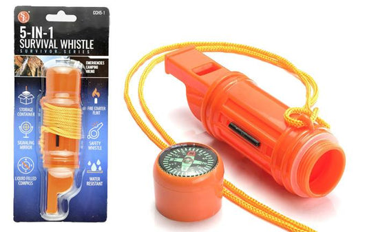 5-IN-1 Orange Survival Whistle with Lanyard