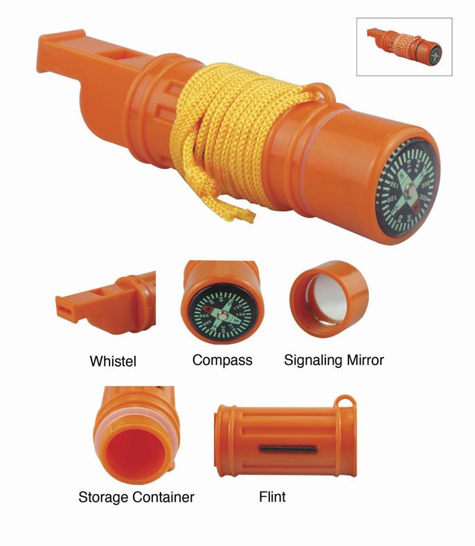 5-IN-1 Orange Survival Whistle with Lanyard functions