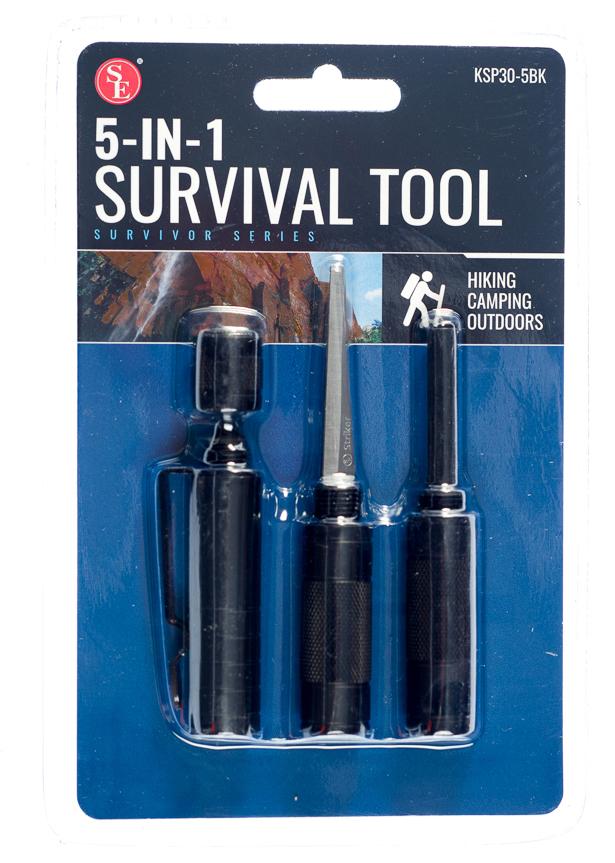 5 - 1 Compact Survival Tool, Compass, Punch, Striker, Flint, Whistle