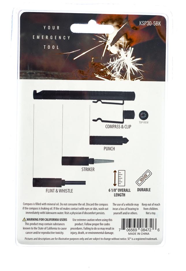 5 - 1 Compact Survival Tool, Compass, Punch, Striker, Flint, Whistle