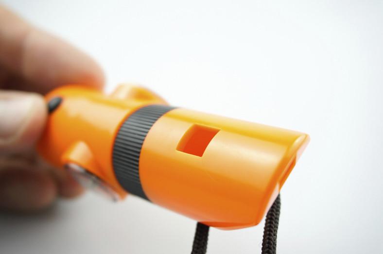 7-IN-1 Survival Whistle with LED Flashlight : Orange Color