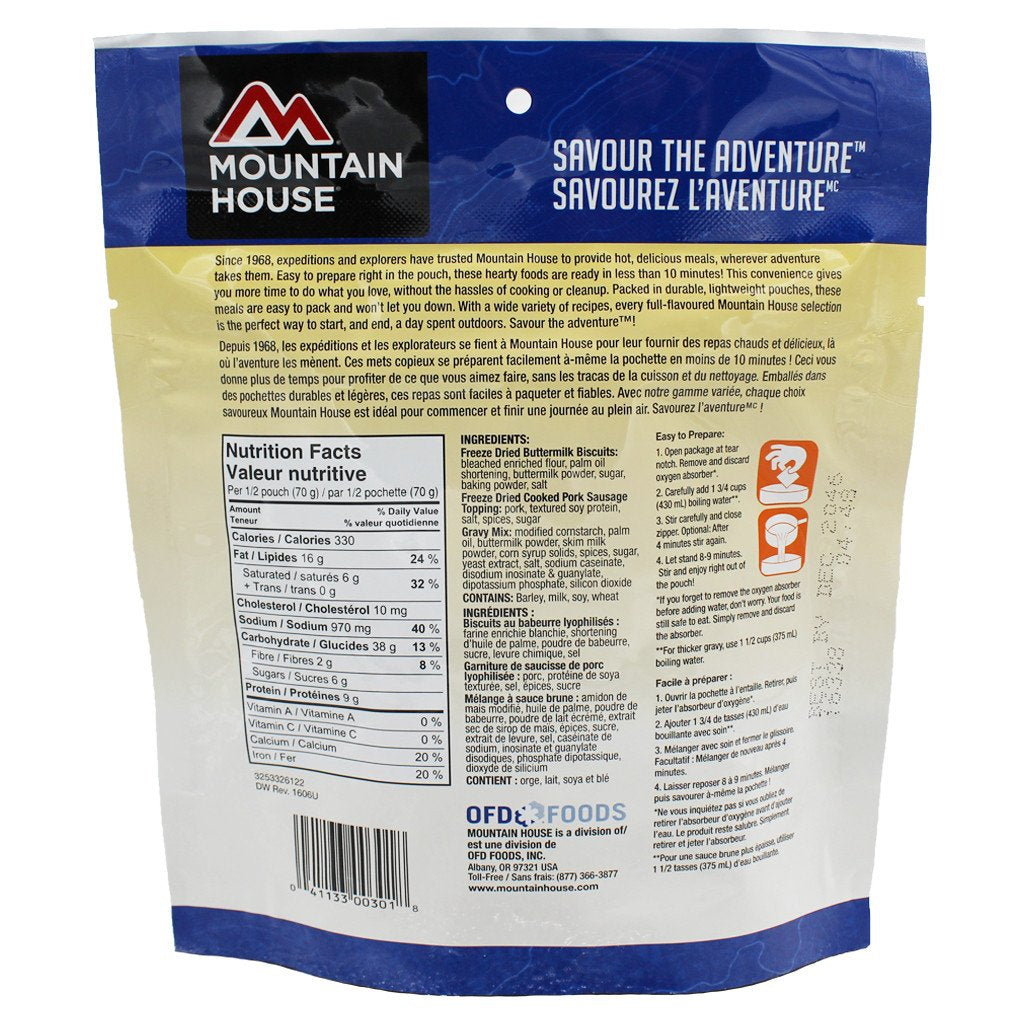 Biscuits and Gravy Pouch - Two Serving (Mountain House®) Nutritional Facts