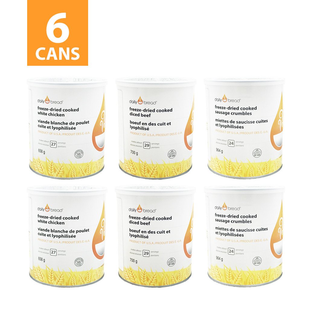 Six Cans of Daily Bread® Assortment Freeze-dried Meats