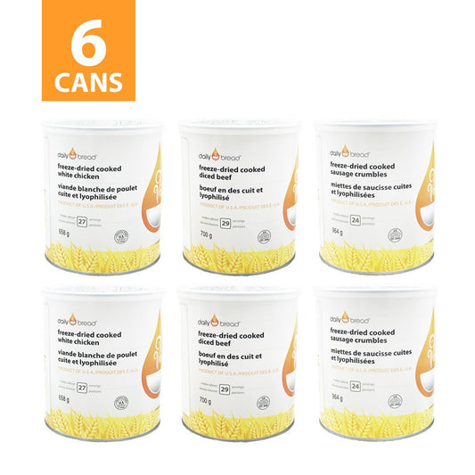 Six Cans of Daily Bread® Assortment Freeze-dried Meats