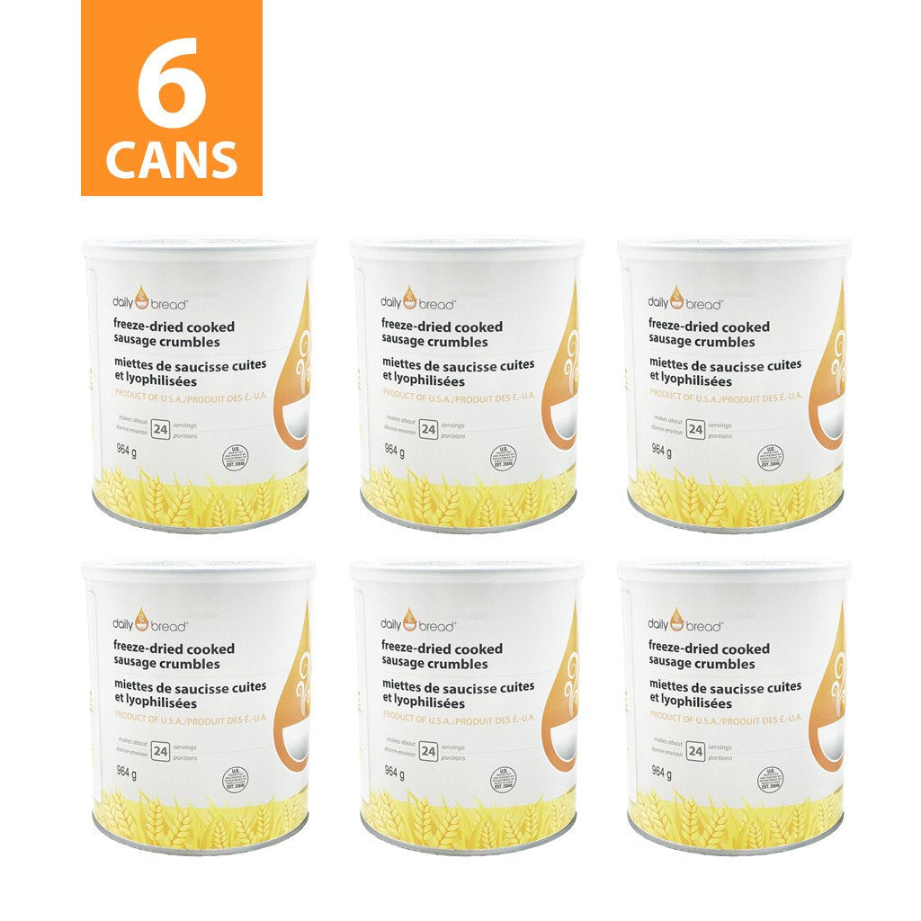 Six Cans of Daily Bread® Freeze-Dried Sausage Crumble