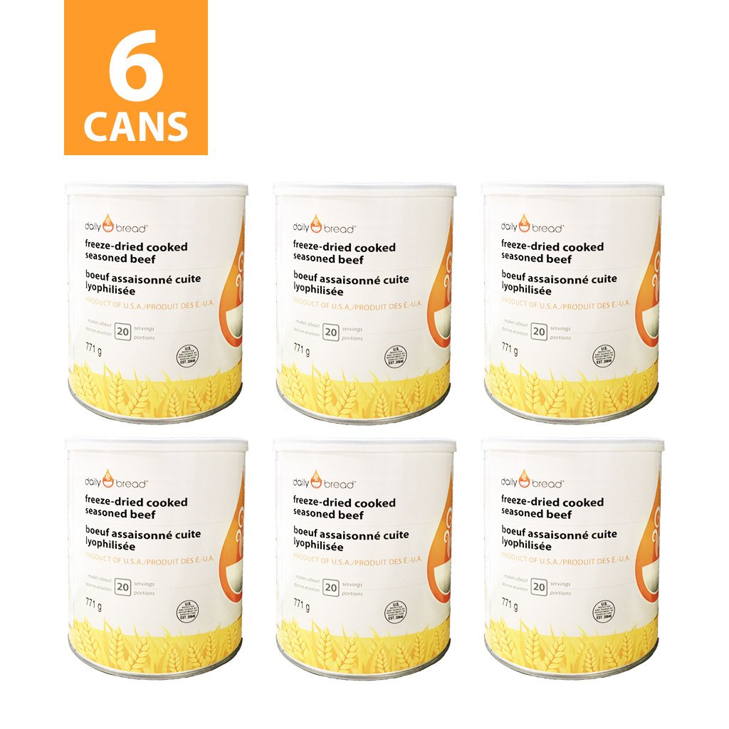Six Cans of Daily Bread® Freeze-Dried Cooked Seaasoned Beef