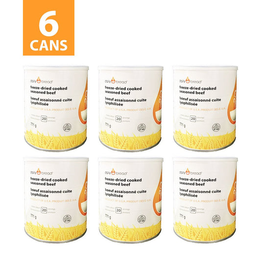 Six Cans of Daily Bread® Freeze-Dried Cooked Seaasoned Beef