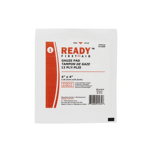 Gauze Pad, 10.2 cm x 10.2 cm, 12-ply, Sterile - Ready First Aid