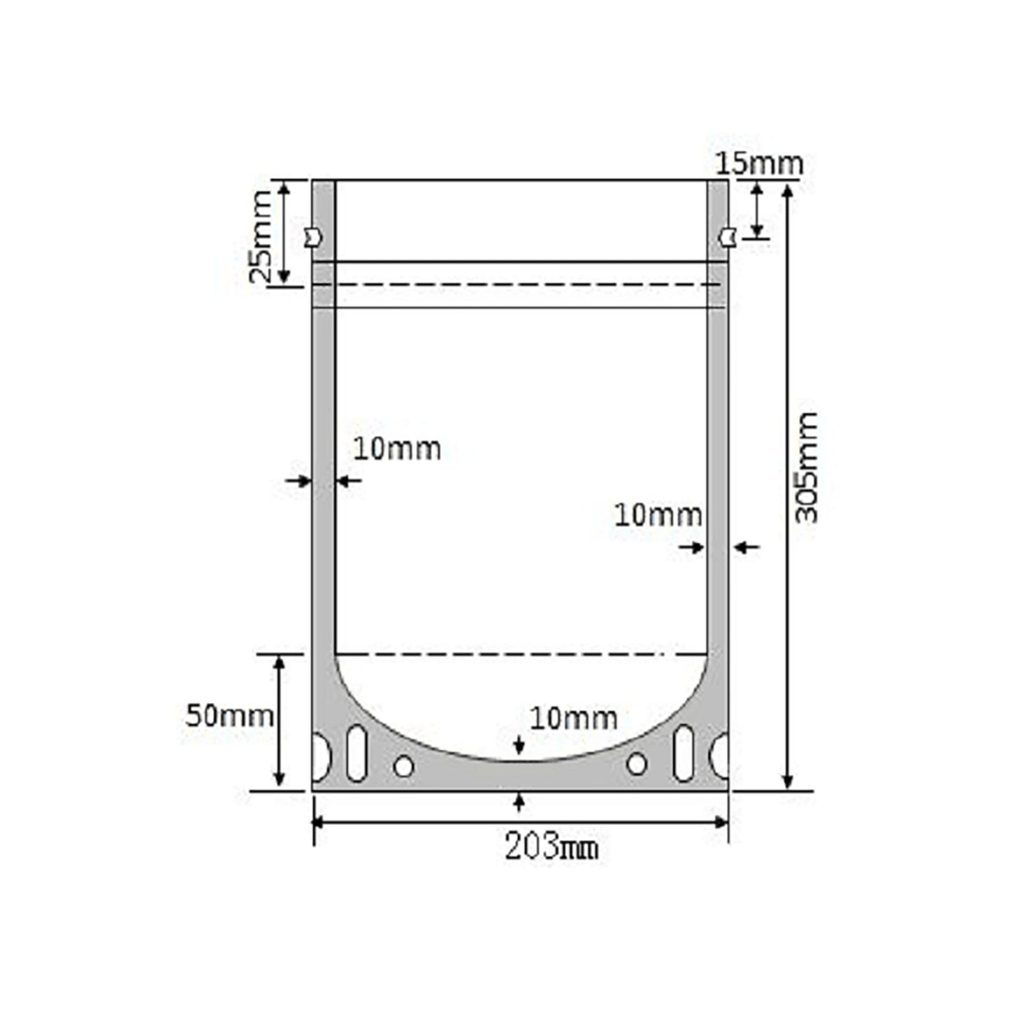 1/2 Gallon Mylar Bag with Ziplock- 5.0 Mil: 20.3cm x 30.5cm + 5.0cm*2 (8 inches x 12 inches x 4 inches) measurements