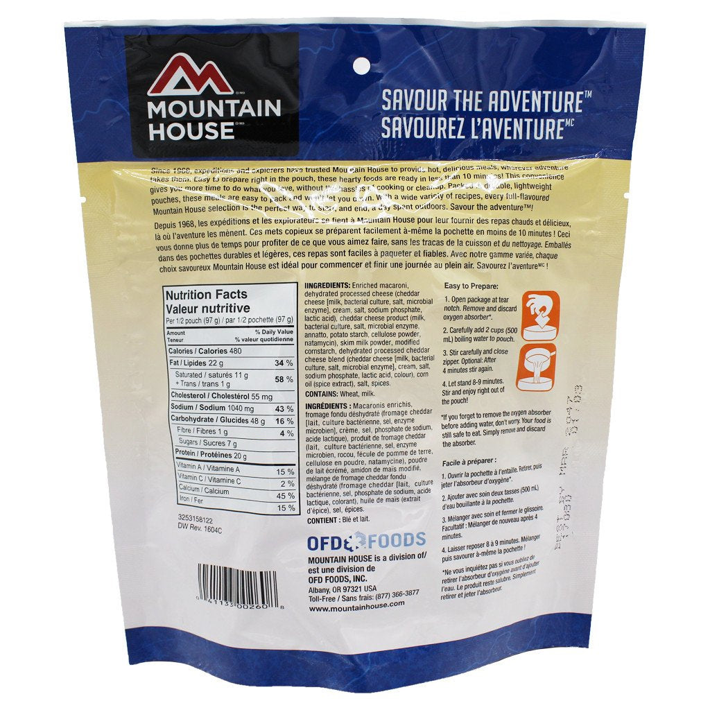 Mac and Cheese Pouch - Two Serving (Mountain House®) Nutritional Facts