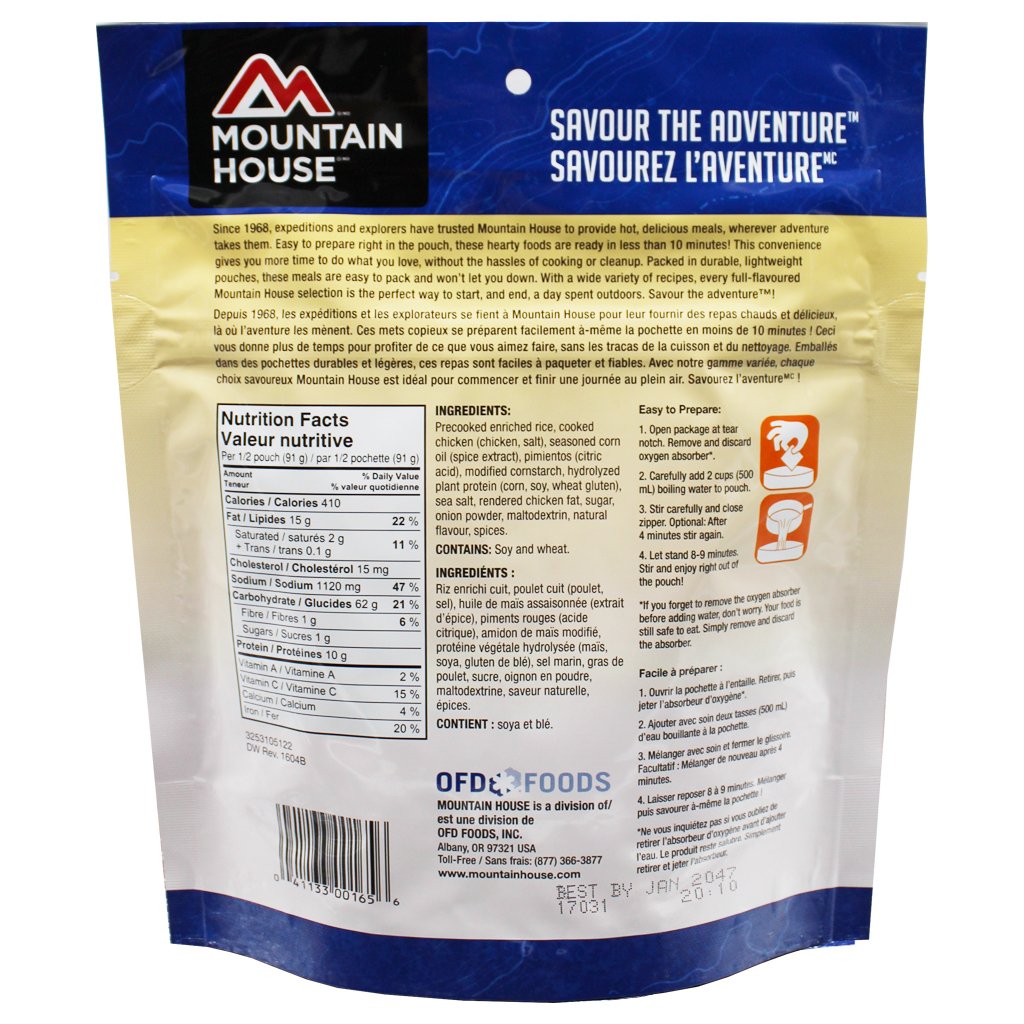 Rice and Chicken Pouch - Two Serving (Mountain House®) Nutritional Facts