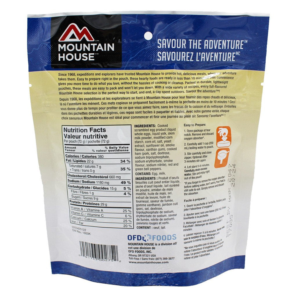 Scrambled Eggs With Ham, Red and Green Peppers - One Serving (Mountain House®) Nutritional Facts