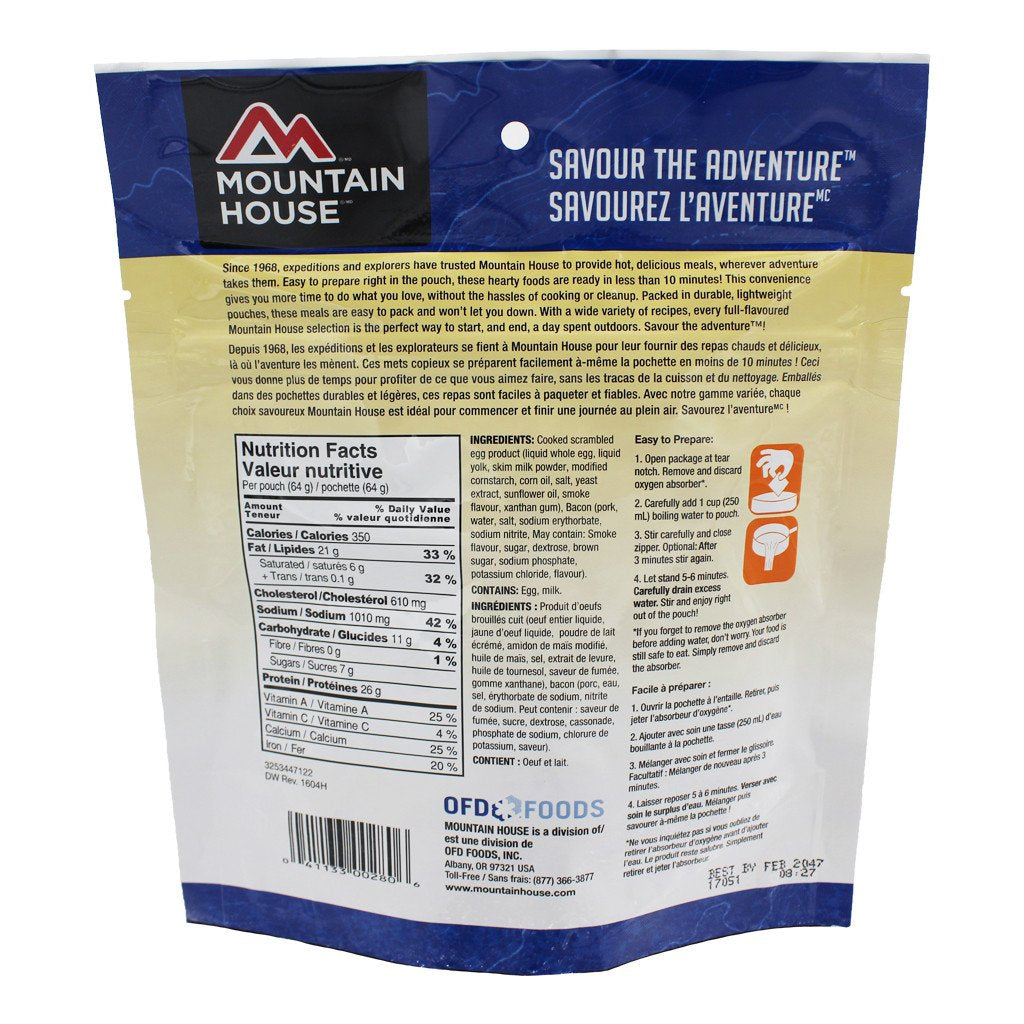 Scrambled Eggs With Bacon Pouch - One Serving (Mountain House®) Nutritional Facts