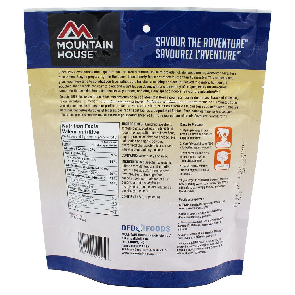 Spaghetti with Meat Sauce Pouch - Two Serving (Mountain House®) Nutritional Facts
