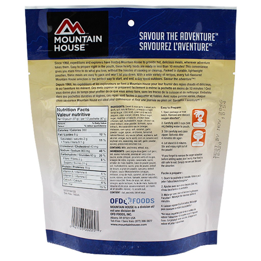 Sweet & Sour Pork with Rice Pouch -  Two Serving (Mountain House®) Nutritional Facts