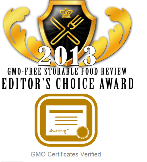 2013 GMO-Free storable food review editor's choice award