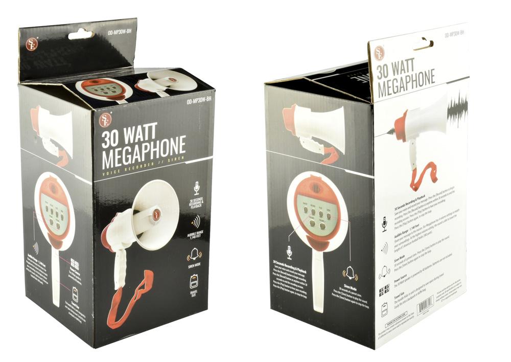 30 Watt Megaphone With Voice Recorder & Siren, 380 Yards Range