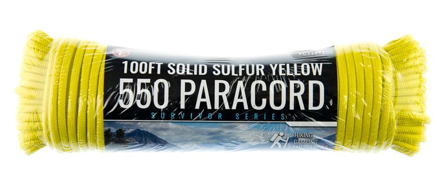 100' 4mm 7 Strand Paracord Yellow Color Pull Strength 550 LBS