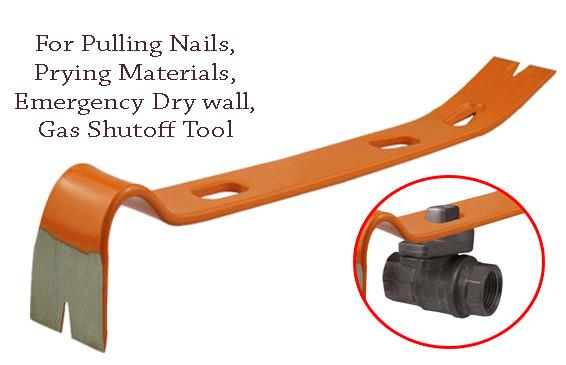 Heavy Duty Pry Bar/ Flat Nail Puller, Emergency Gas Valve Slots, Dry Walls