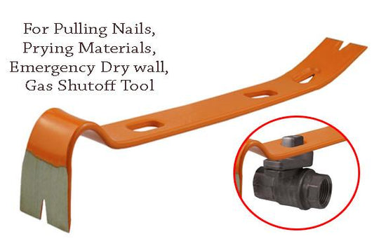 Heavy Duty Pry Bar/ Flat Nail Puller, Emergency Gas Valve Slots, Dry Walls