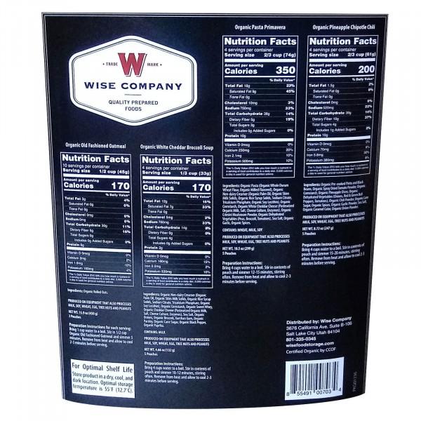 Wise 90 Servings - Organic Emergency Freeze Dried Food Nutritional Facts